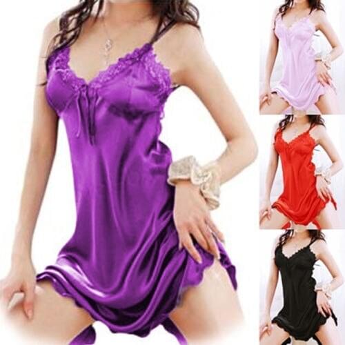 Sexy Women Silk Lace Robe Dress Babydoll Nightdress Nightgown Sleepwear