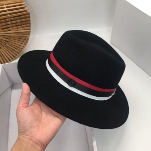 Panama Fedora Contrast color stitching geometric black wool Hat abnormity cap retro fashion gentleman elegant girl hat
