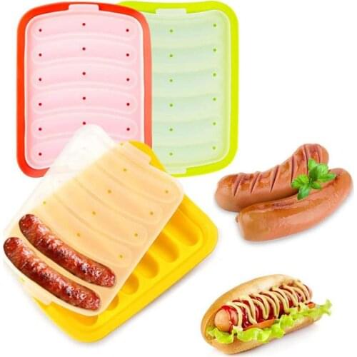 Kitchen Sausage Maker Mould 6 Grids Silicone DIY Ham Hot Dog Making Mould Household Sausages Cake Baking Tools Molds with lid
