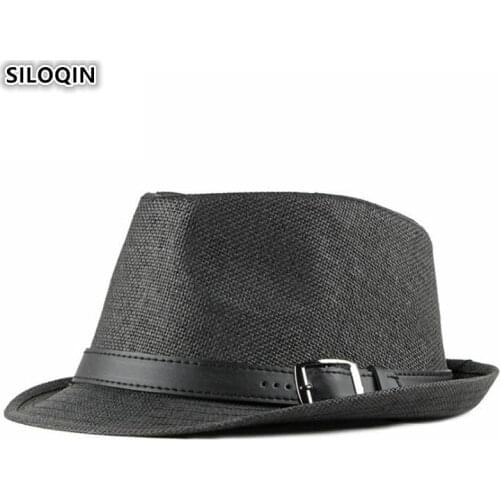 SILOQIN Mens British Fashion Fedoras Straw Hat Summer Womens Sunscreen Breathable Beach Hats Retro Gentleman Hip-hop Jazz Hat