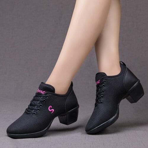 Women Latin Dance Shoes Ladies Teaching Ballroom Dance Shoes Mesh Square High Heels 4.5cm Professional Dancing Shoes For Women