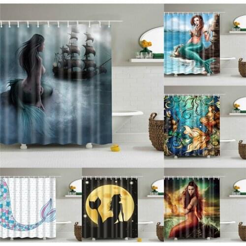 Cartoon Mermaid Shower Curtain Waterproof Bath Decor Shower Curtains Cute Custom Blinds With Hooks Accept Wholesale