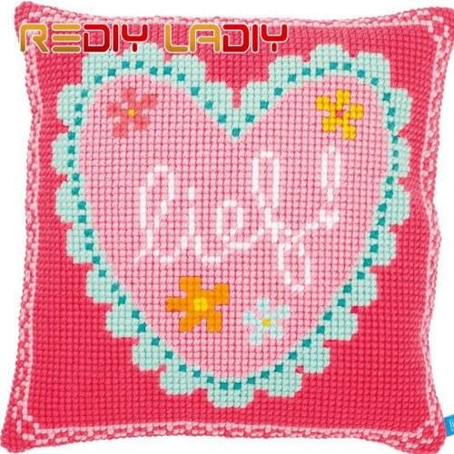 Cross Stitch Cushion Heart Life Make Your Own Pillow DIY Chunky Cross Stitch Kits Pre-Printed Canvas Acrylic Yarn Pillow Case
