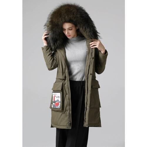 High Qulity White Duck Down Jacket Real Raccoon Fur Collar Hooded Winter Coat Female Parka Mujer Womens Jackets WXF234