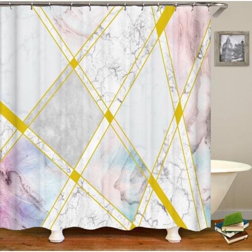 Colored geometric marble pattern printing bathroom decoration shower curtain waterproof and mildew proof curtain with hook