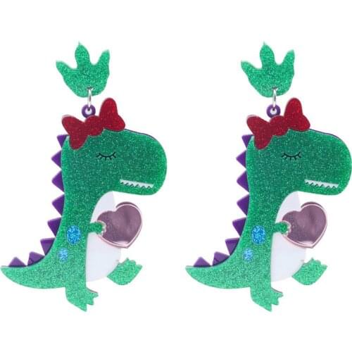 Fashion Glitter Powder Dinosaur Acrylic Earrings For Women Girls Cartoon Animals Dangle Earrings Fashion Jewelry New Years Gift