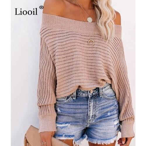 Liooil Sexy Knitted Sweater 2020 Batwing Sleeve Long Sleeve O Neck Solid Loose Women Autumn Winter Clothes Pullover And Jumpers