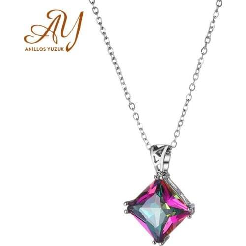 Anillos Yuzuk Genuine 925 Sterling Silver Romantic Colorful Diamond CZ Pendant Necklace With Chain Women Sterling Silver Jewelry