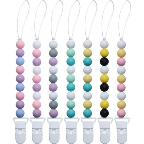 Mabochewing 1PCS Handmade Silicone Round Beads Pacifier Clip Dummy Chain Baby Teething Pendant Leash Holder