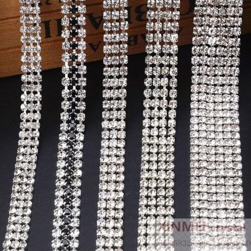 1 yard/Lot Glass Crystal Trim 2-6 Rows Super Close Diamante Rhinestone Cake Banding Applique Silver Gold SS12/SS16 Cup Chain