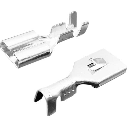 100 PCS DJ623-E6.3B 250 type flat barb plug terminal connector cold pressed brass 6.3 mm