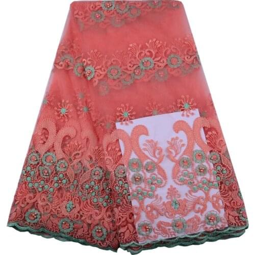 2019 High Quality French Lace Fabric African Embroidered Net Lace Fabrics With Rhinestones For Wedding Dress 1522