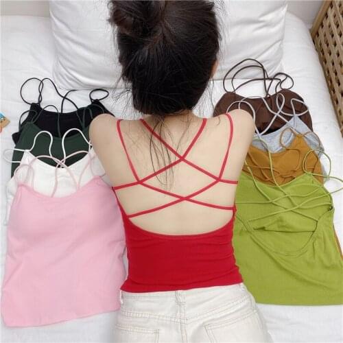 2020 Summer Girls Sexy Hollow-out Camis Tops With Pads Women Backless Padding Tanks Tops For Female GT3613