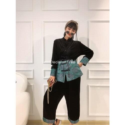 2021 chinese style clothing traditional chinese style vintage elegant hanfu top+pants sets tang suit two peice set for women