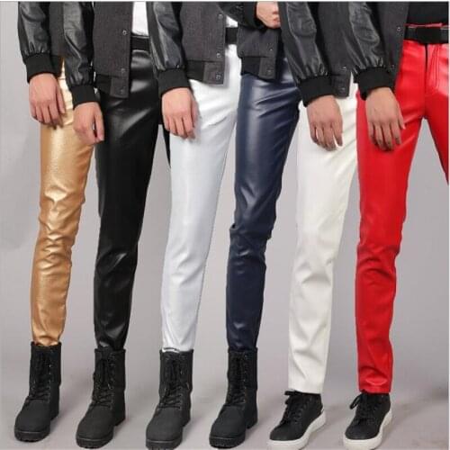 28-38 Men Leather Pants Slim Fit Elastic Style Spring Winter Fashion PU Leather Trousers Motorcycle Pants Streetwear