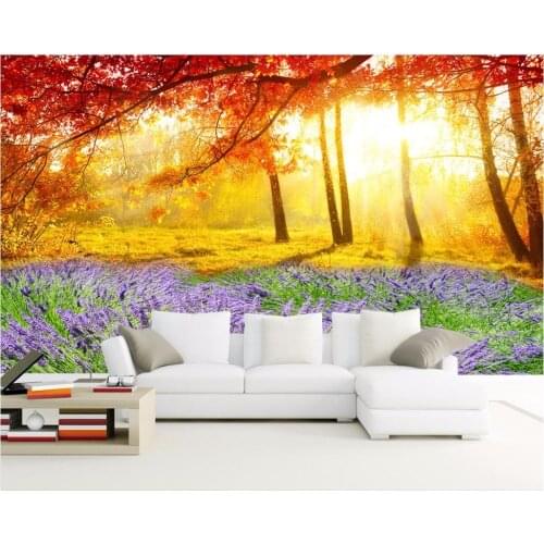 Custom photo 3d wallpaper Lavender flowers and autumn trees picture room decor painting 3d wall murals wallpaper for walls 3 d