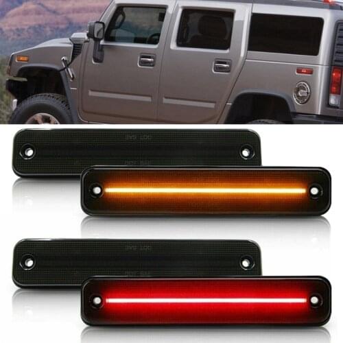 4Pcs Car Smoke Lens F&R LED Side Marker Light Red&Amber 25952319 15114677 Fit for Hummer H2 2003 2004 2005 2006 2007 2008 2009