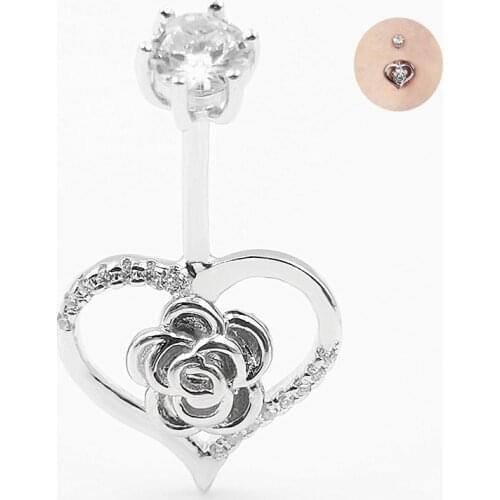 925 sterling silver Belly Button Bars ring heat shape flower Navel Piercing Ring jewelry for women