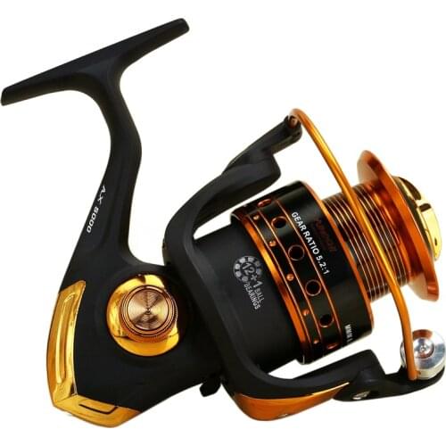 Free Shipping YUMOSHI AX500-9000 Series Spinning Reel Full Metal Body 5.5:1 Bearings Stainless Steel Handle Wire Cup Lake Fishin