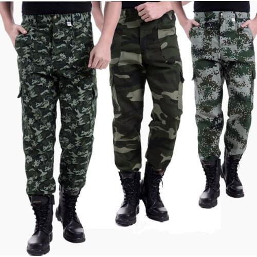 Spring Autumn Men Outdoor Sports Hiking Camping Climbing Loose Canvas Pants Tactical Military Training Camouflage Long Trousers