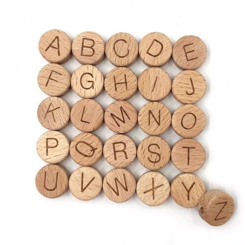 10pc English 26 Alphabet Beads Food Grade Material Letter Beads For DIY Baby Teething Rattle Baby Teething Beads Loose Wood chip