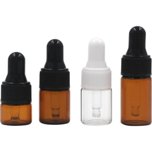 1ml 2ml 3ml Amber glass dropper bottles w/Black & white cap Essential oil bottle, Small Perfume vials, Sampling Storage