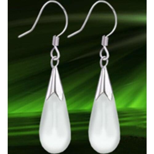 Hot sell new Free shipping Womens 925 Sterling Silver Opal/Cat Eye Long Chain Earrings