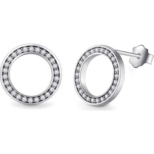 Huitan Temperament Sweet Circle Stud Earrings for Girls Full Paved Shiny CZ Stone Delicate Womens Earrings Gift Trendy Jewelry