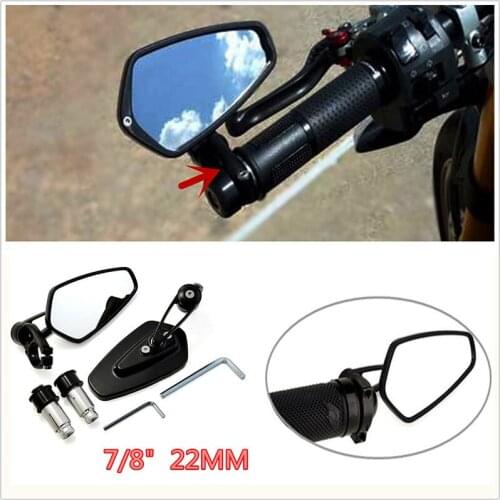 JX-LCLYL 2pcs Universal Motorcycle Billet Aluminum 7/8" 22mm Bar End Side Rearview Mirror