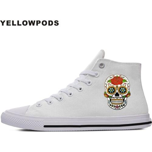 Mens Casual Shoes Design Colorful Mexican Style Skull Tattoo White Black Men/women Canvas Shoes High Top Lace Up Women Choices