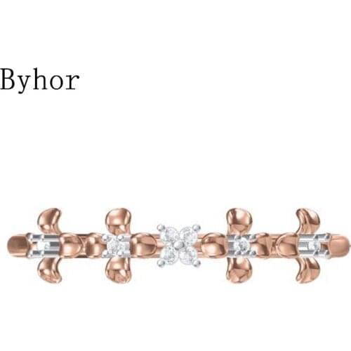 Byhor Solid 14K White+Rose Gold 0.032ct Natural Diamonds Fine Jewelry Trendy Wedding Gift 2020 новинка ring flowers кольца Women