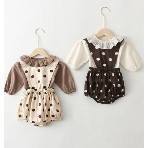 2Pcs Newborn Baby Girl Clothes Set Fashion Spring Long Sleeve Solid Color Blouse Tops Romper Overalls Infant Clothing Outfits