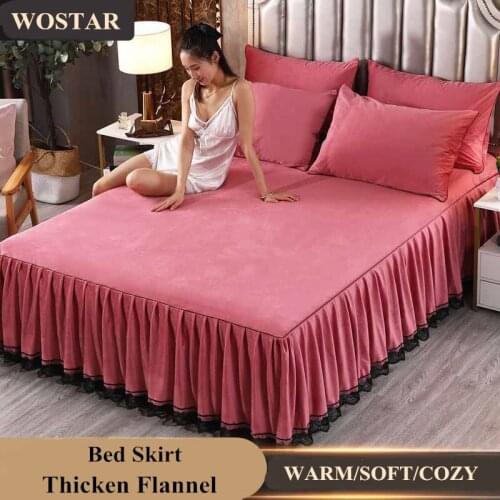 WOSTAR Winter warm solid flannel bed skirt super soft cozy bed sheet set bedspreads luxury bedding 2pcs pillowcases (no sheet)