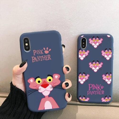 Cute Pink Panther Phone Case For iPhone 12 11 Pro max mini XS MAX X XR 7 8 6 Plus Candy Color blue Soft Silicone Cover