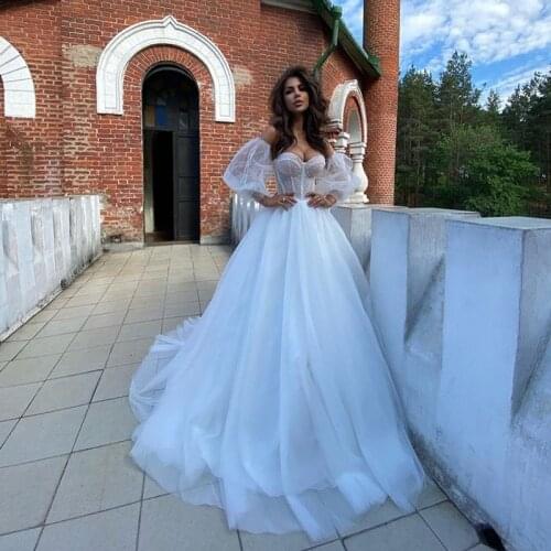 V-Neck Appliques Lace Long Sleeve Pocket Tulle Wedding Dress 2021 Vestido De Noiva Bridal Gown