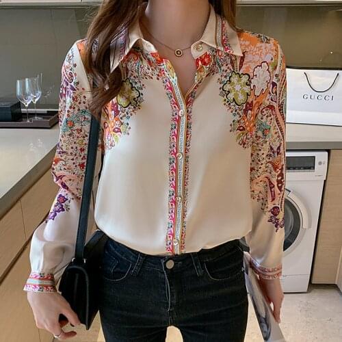 Fashion flower print ladies shirts Womens Blouses 2021 Spring Autumn Long Sleeve Shirts Tops Blusas Mujer