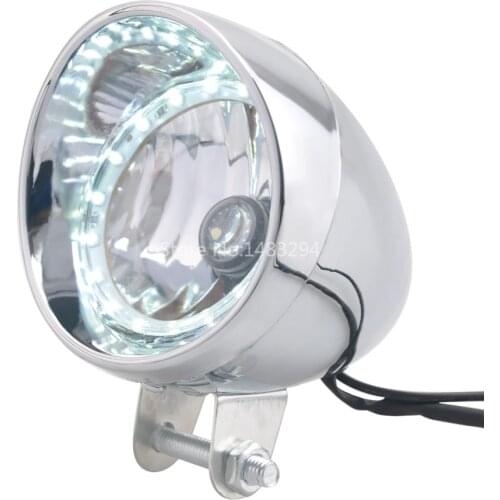 Motorcycle Chrome Bullet LED Headlight Passing Spot Fog Lamp White Angel Eyes Ring For Harley Honda Yamaha