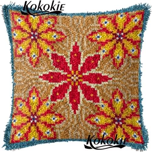 Cross stitch kits cushion embroidery needlework sets Latch hook flower rug creative Crocheting Rug Kits 3d carpet hooking tool