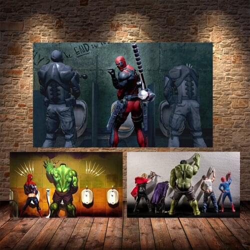 Marvel Superhero Hulk Deadpool Spiderman Pee Funny Painting Wall Art Poster Modern Bedroom Bathroom Decoration Wall Painting