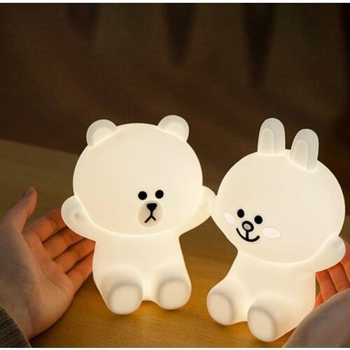 Friends Bear Rabbit Chick Night Light 3-level Dimming Touch Baby Kid LED Bedroom Lamp Desk Decor USB Charge Silicone Luminairas