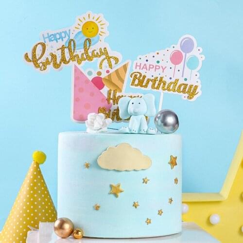 New ins Cake Topper Rainbow Balloon Happy Birthday Cake Insert Kids Birthday Party Cake Decoration Baby Shower Supplies Topper