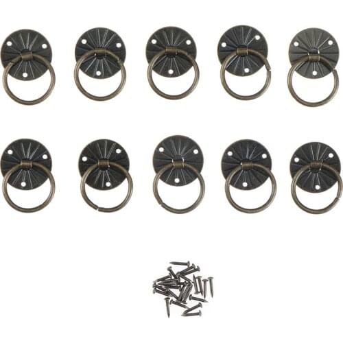 New 10pcs Antique Brass Cabinet Knobs And Handle Jewelry Box Furniture Handle Cabinet Drawer Knob Ring Furniture Pull Handle
