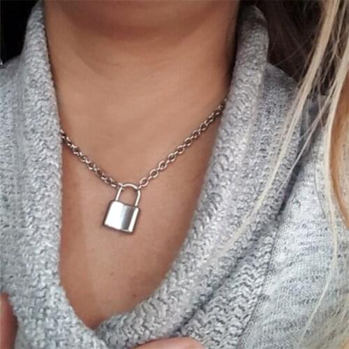 Modyle New Punk Tiny Lock Choker Necklace Stainless Steel Padlock Pendant Gold And Silver Color Charm Small Daily Jewelry