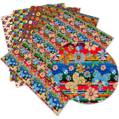 New Design Flower Style Parttern A4 22x30cm Printed Faux Leather for Hair Bow Diy Decoration Crafts L312 L313