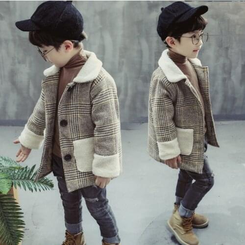 Hot Boys Girls Woolen Coats For Autumn Winter Childrens Clothes Kids Fashion Plaid Jackets Baby Thickened Warm Jacket Outerwear