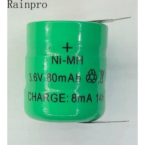 Rainpro 4PCS/LOT 3.6V 80mAh NI-MH Ni MH Batteries With Pins Rechargeable Button Cell Battery for Clock memory lawn lamp