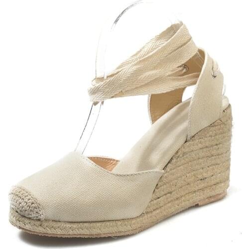 Womens Espadrille Ankle Strap Sandals Comfortable Slippers Ladies Womens Casual Shoes Breathable Flax Hemp Canvas Pumps 35-43