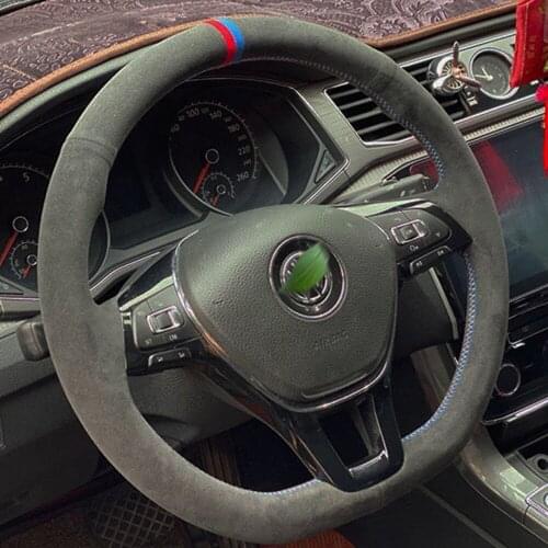 DIY Non-Slip Black Leather Suede Car Steering Wheel Cover For Volkswagen VW Golf 7 Mk7 New Polo Passat B8 Tiguan Sharan Jetta