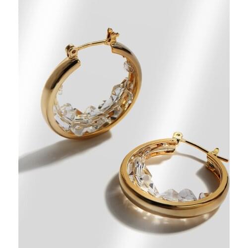 Lifefontier Korean Round Metal Crystal Hoop Earrings Simple Gold Color Geometric Circle Small Earrings for Women Jewelry 2021