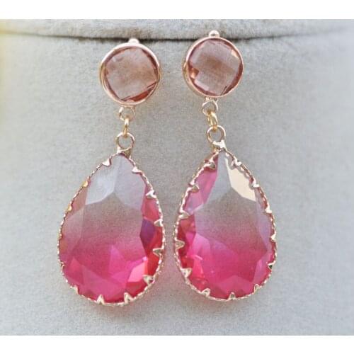 Z10888 25mm Pink Shadow Clean Drop Crystal Dangle Earring CZ